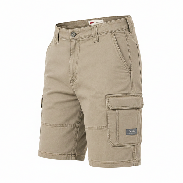 Wrangler Men's Cargo Shorts | Stretch Cotton | Relaxed Fit | Khaki W32–W46 - QHA UK