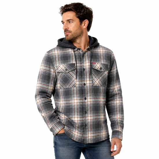 Wrangler Men's Hooded Padded Check Shacket | Overshirt Jacket | S–3XL - QHA UK