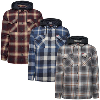 Wrangler Men's Hooded Padded Check Shacket | Overshirt Jacket | S–3XL - QHA UK