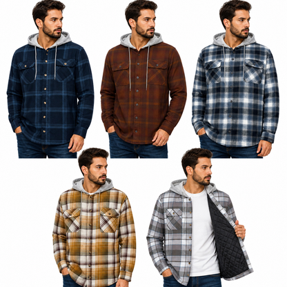 Wrangler Men's Hooded Padded Check Shirt Jacket | Shacket | S–3XL - QHA UK