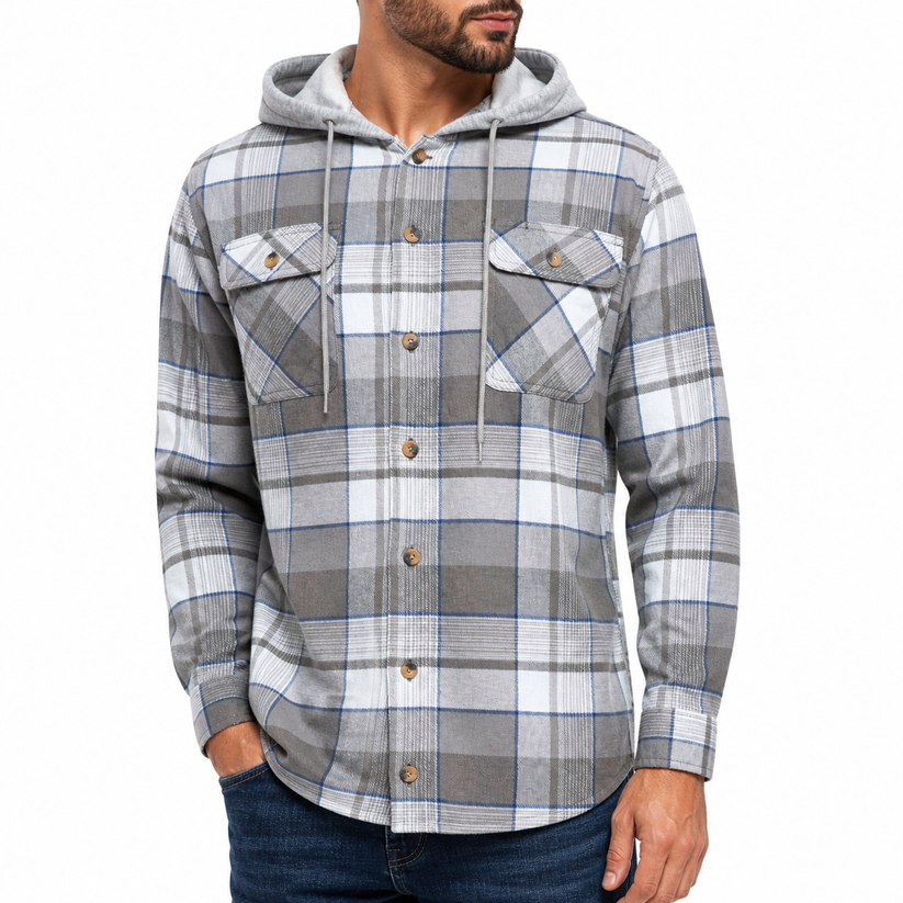 Wrangler Men's Hooded Padded Check Shirt Jacket | Shacket | S–3XL - QHA UK