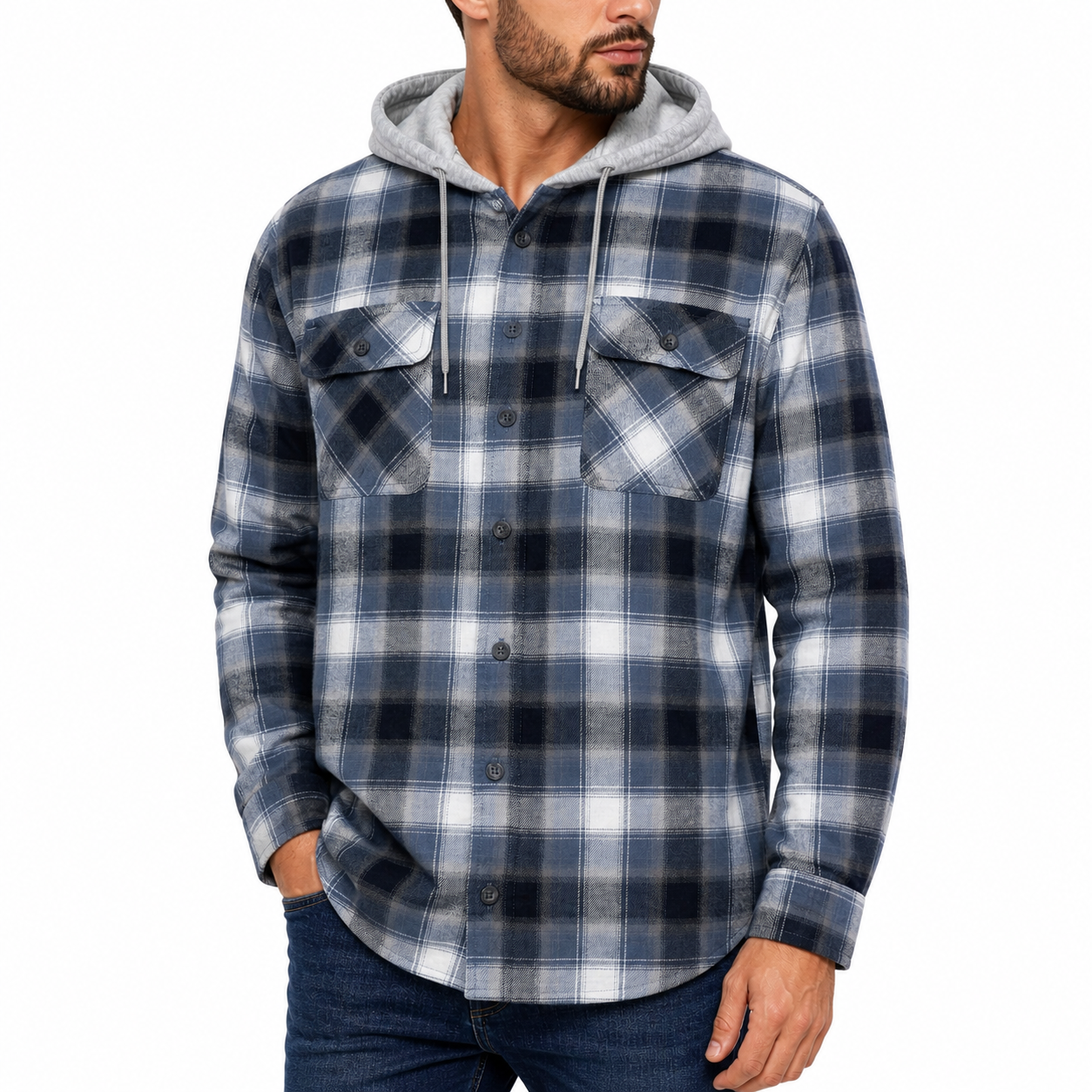 Wrangler Men's Hooded Padded Check Shirt Jacket | Shacket | S–3XL - QHA UK