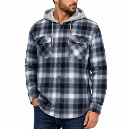 Wrangler Men's Hooded Padded Check Shirt Jacket | Shacket | S–3XL - QHA UK