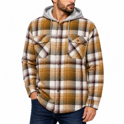 Wrangler Men's Hooded Padded Check Shirt Jacket | Shacket | S–3XL - QHA UK