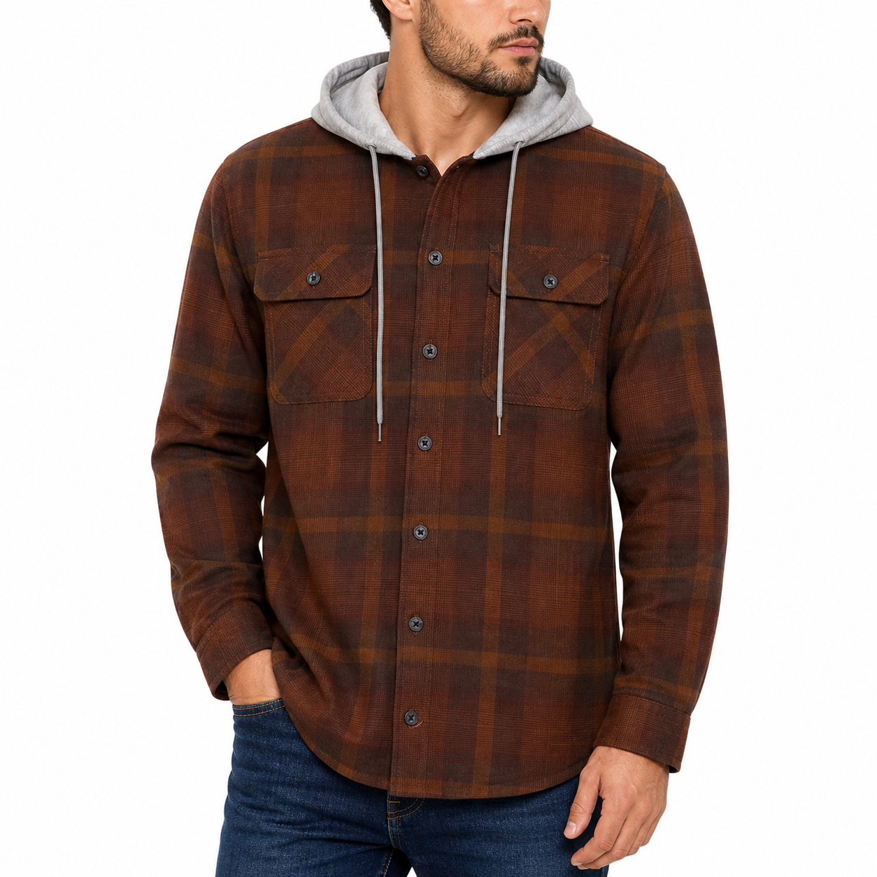 Wrangler Men's Hooded Padded Check Shirt Jacket | Shacket | S–3XL - QHA UK