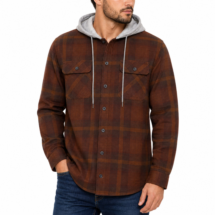 Wrangler Men's Hooded Padded Check Shirt Jacket | Shacket | S–3XL - QHA UK