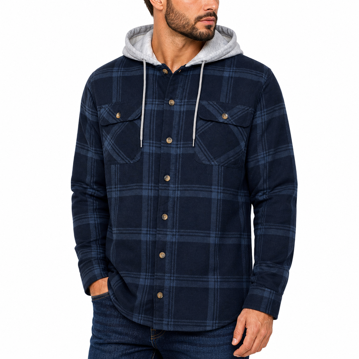 Wrangler Men's Hooded Padded Check Shirt Jacket | Shacket | S–3XL - QHA UK