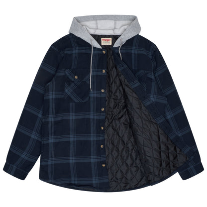 Wrangler Men's Hooded Padded Check Shirt Jacket | Shacket | S–3XL - QHA UK