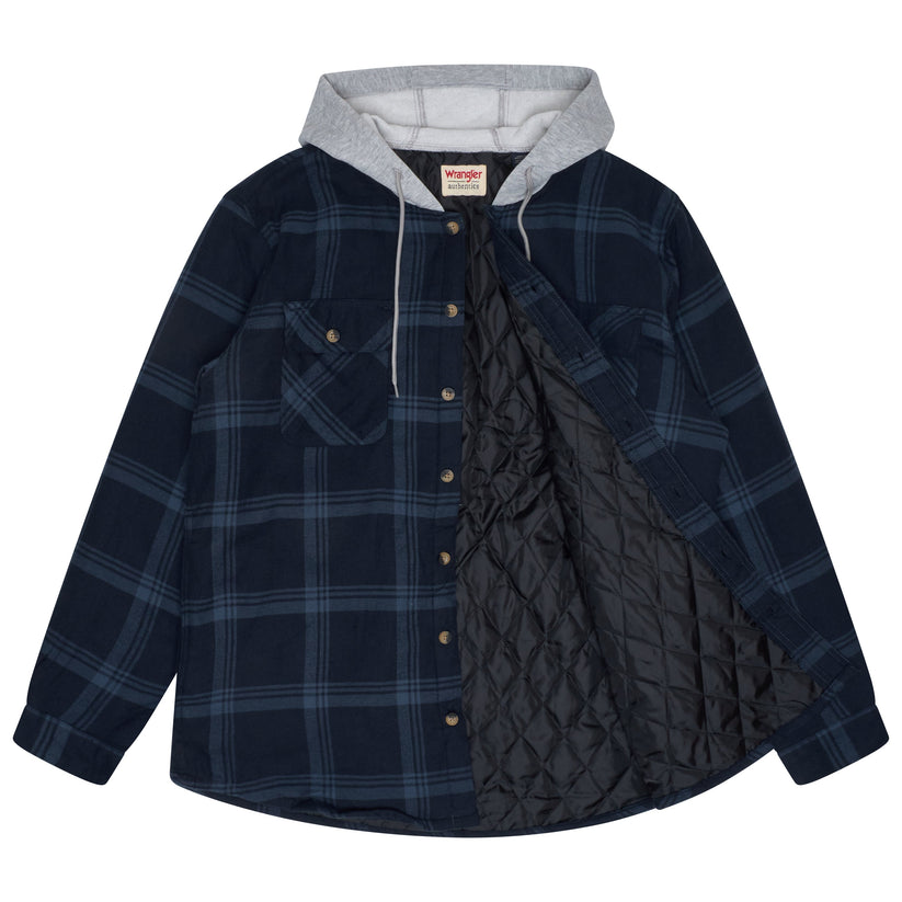 Wrangler Men's Hooded Padded Check Shirt Jacket | Shacket | S–3XL - QHA UK