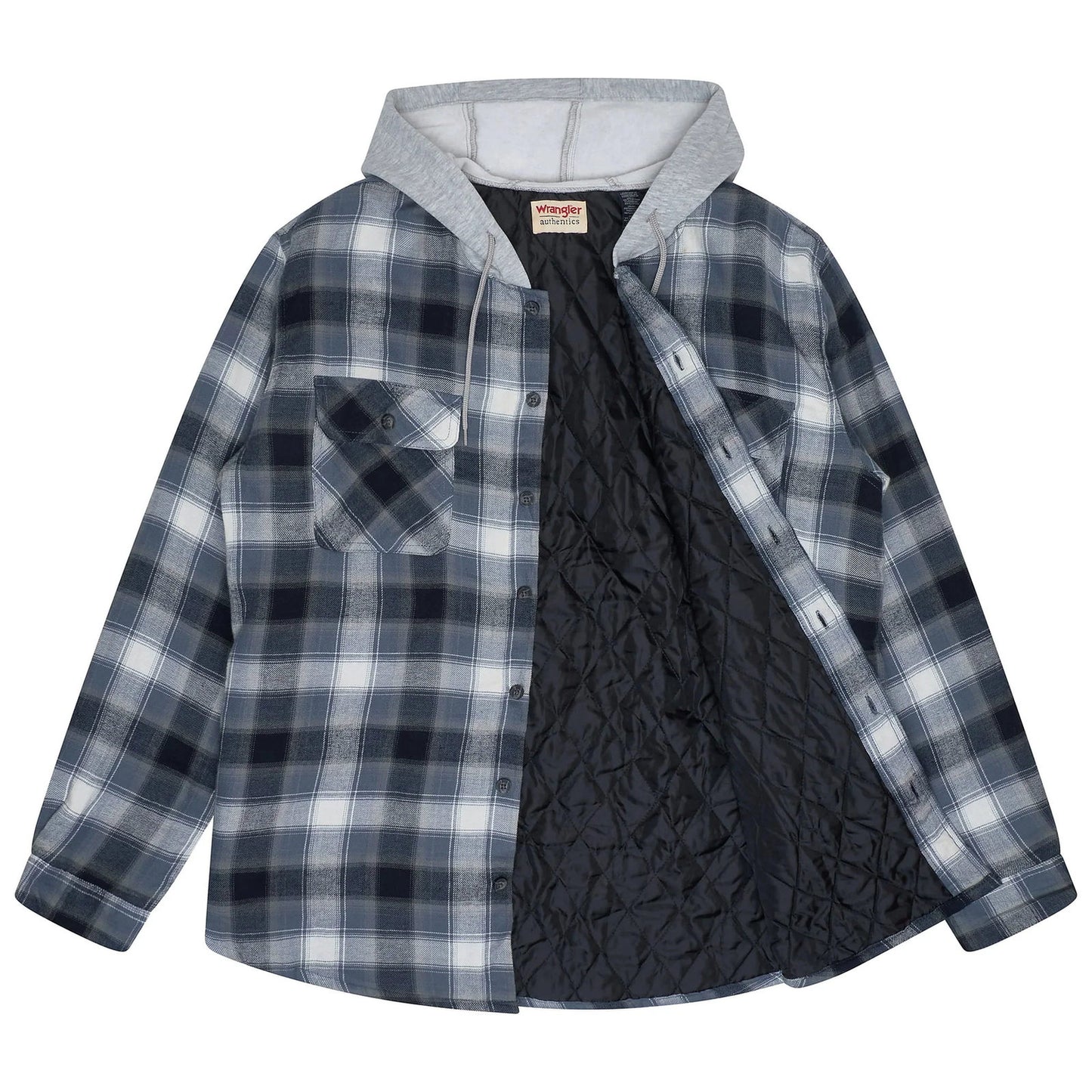 Wrangler Men's Hooded Padded Check Shirt Jacket | Shacket | S–3XL - QHA UK