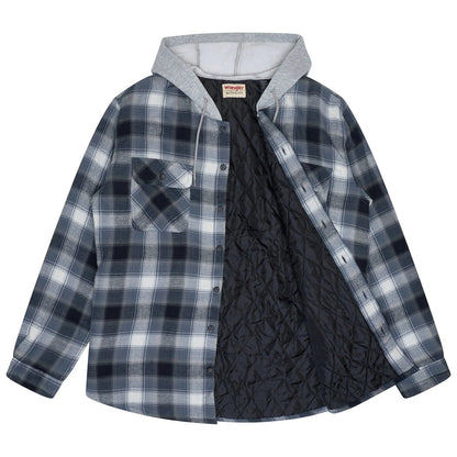 Wrangler Men's Hooded Padded Check Shirt Jacket | Shacket | S–3XL - QHA UK