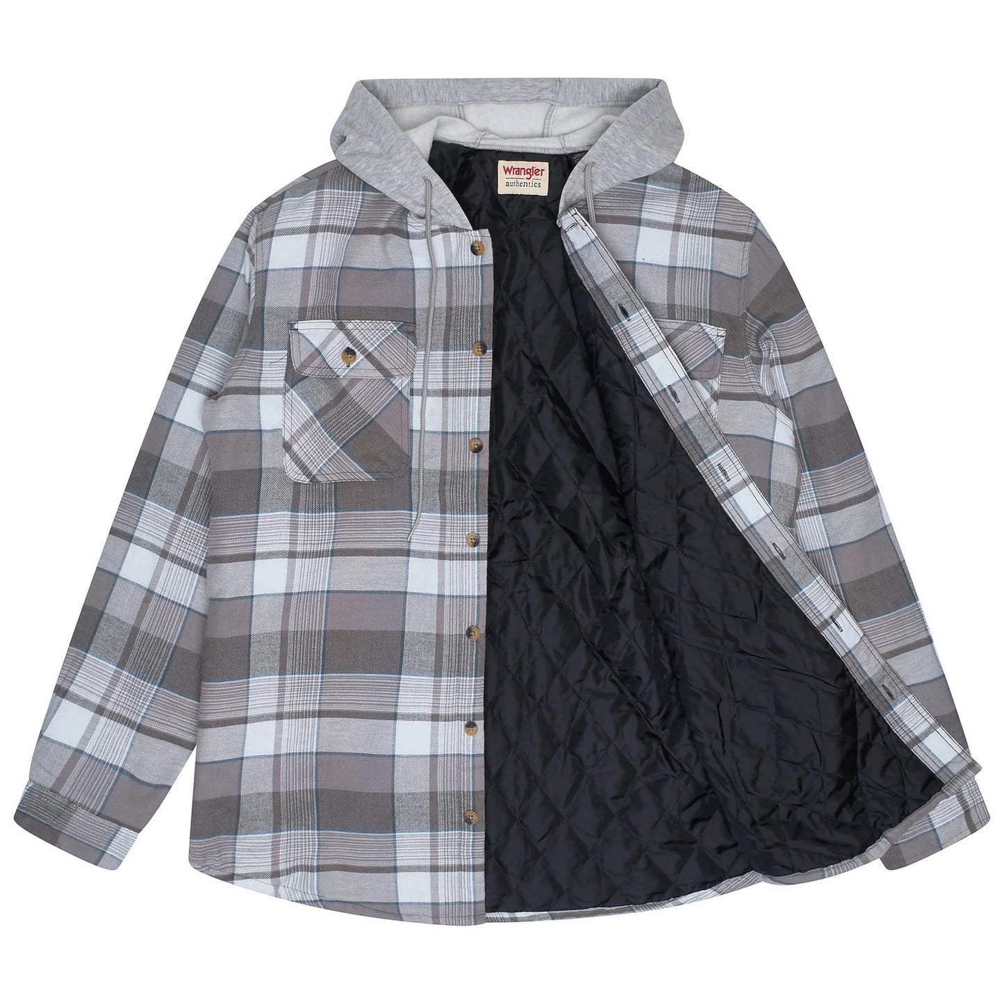Wrangler Men's Hooded Padded Check Shirt Jacket | Shacket | S–3XL - QHA UK