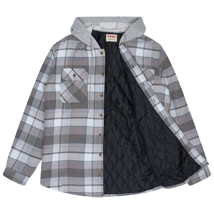 Wrangler Men's Hooded Padded Check Shirt Jacket | Shacket | S–3XL - QHA UK