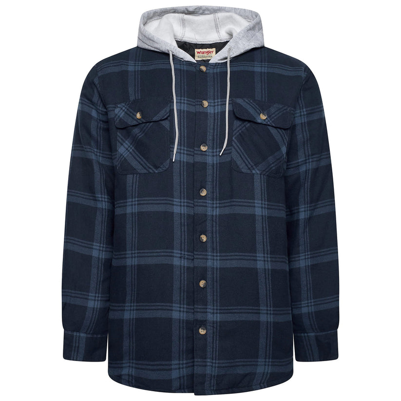 Wrangler Men's Hooded Padded Check Shirt Jacket | Shacket | S–3XL - QHA UK