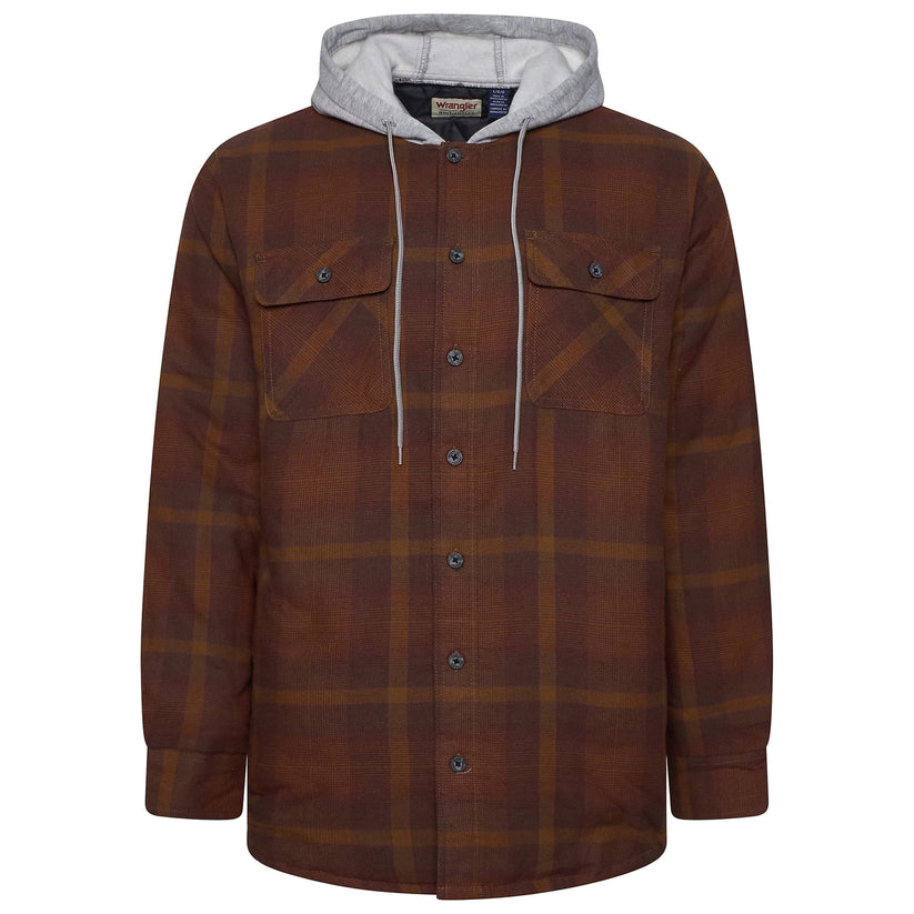 Wrangler Men's Hooded Padded Check Shirt Jacket | Shacket | S–3XL - QHA UK