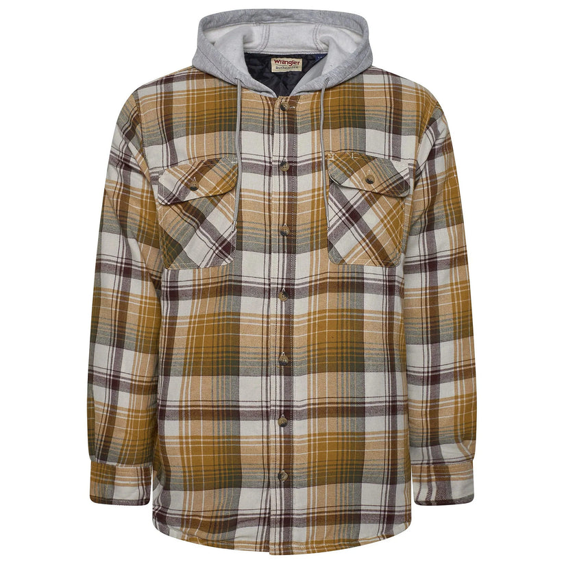 Wrangler Men's Hooded Padded Check Shirt Jacket | Shacket | S–3XL - QHA UK