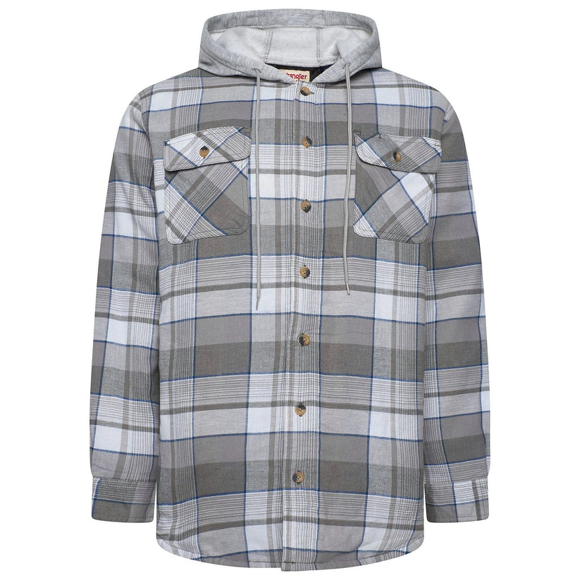 Wrangler Men's Hooded Padded Check Shirt Jacket | Shacket | S–3XL - QHA UK