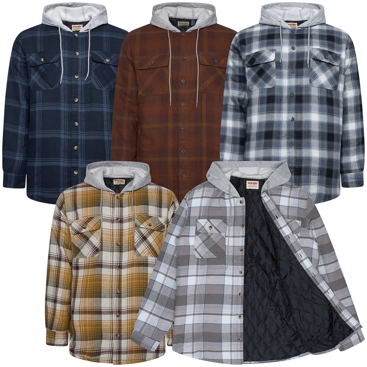 Wrangler Men's Hooded Padded Check Shirt Jacket | Shacket | S–3XL - QHA UK