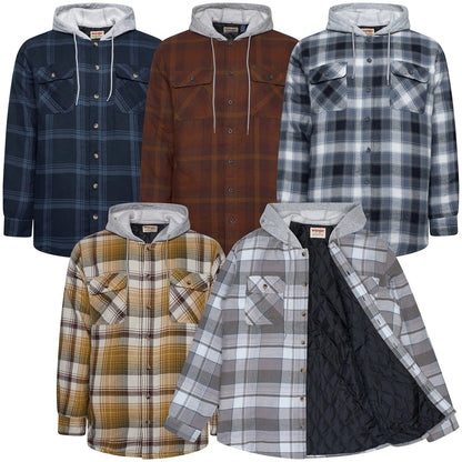 Wrangler Men's Hooded Padded Check Shirt Jacket | Shacket | S–3XL - QHA UK