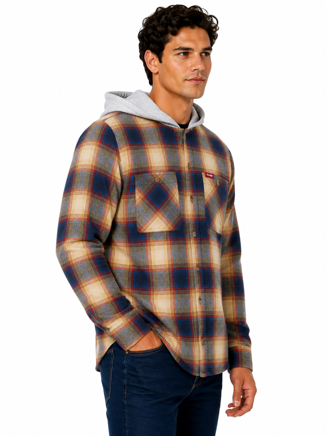 Wrangler Men's Hooded Padded Flannel Shacket | Check Shirt Jacket | M–3XL - QHA UK