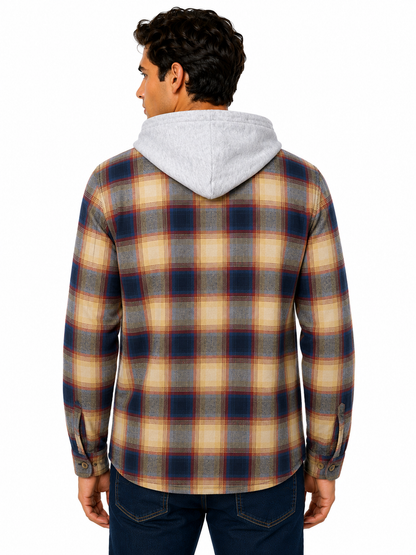 Wrangler Men's Hooded Padded Flannel Shacket | Check Shirt Jacket | M–3XL - QHA UK