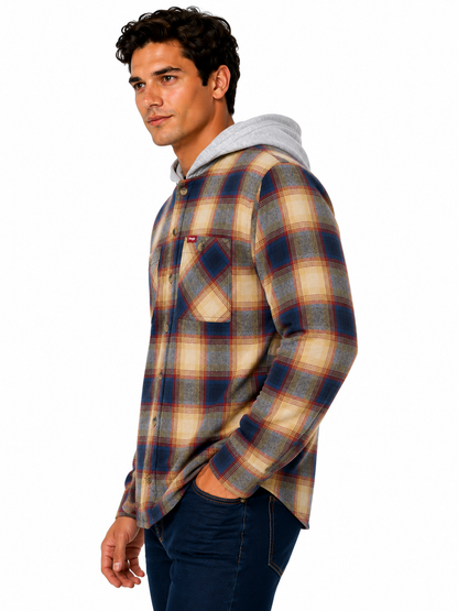 Wrangler Men's Hooded Padded Flannel Shacket | Check Shirt Jacket | M–3XL - QHA UK
