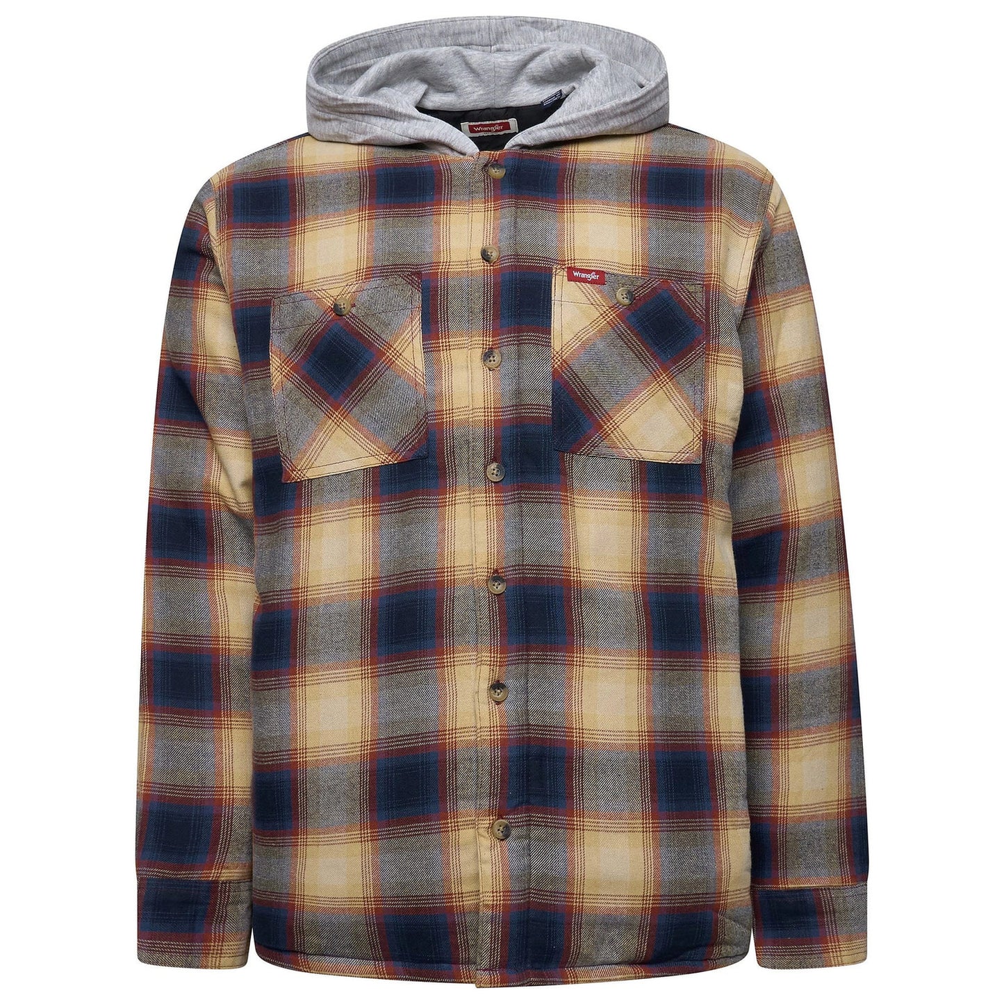 Wrangler Men's Hooded Padded Flannel Shacket | Check Shirt Jacket | M–3XL - QHA UK