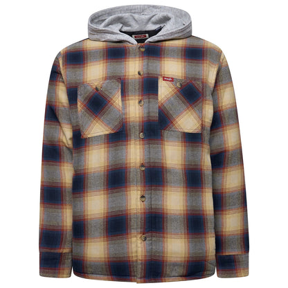 Wrangler Men's Hooded Padded Flannel Shacket | Check Shirt Jacket | M–3XL - QHA UK