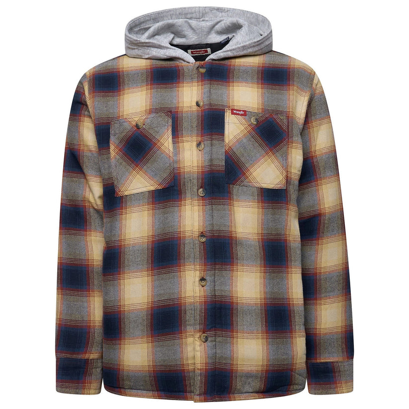 Wrangler Men's Hooded Padded Flannel Shacket | Check Shirt Jacket | M–3XL - QHA UK