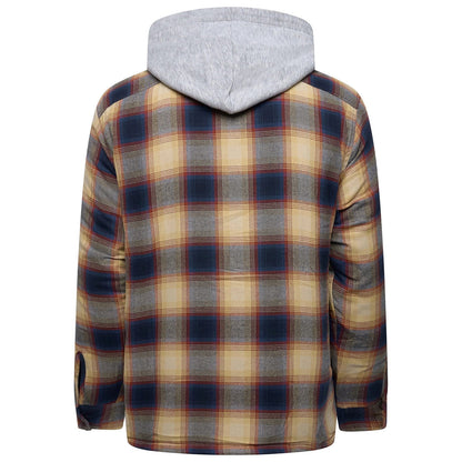 Wrangler Men's Hooded Padded Flannel Shacket | Check Shirt Jacket | M–3XL - QHA UK