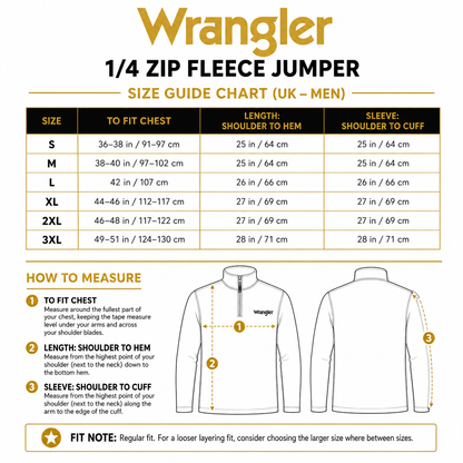 Wrangler Men's Quarter Zip Fleece Jumper | Marl Pullover | S–3XL - Zip Detail - QHA UK