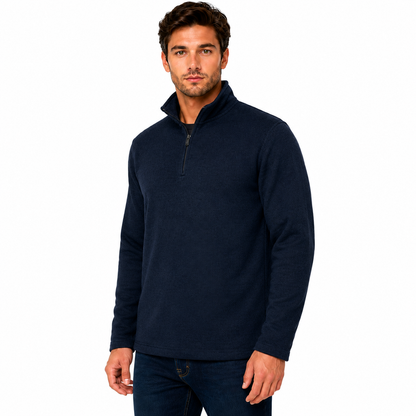 Wrangler Men's Quarter Zip Fleece Jumper | Marl Pullover | S–3XL - Zip Detail - QHA UK