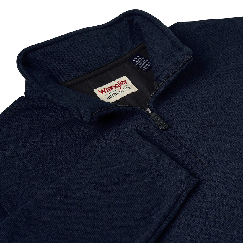 Wrangler Men's Quarter Zip Fleece Jumper | Marl Pullover | S–3XL - Zip Detail - QHA UK