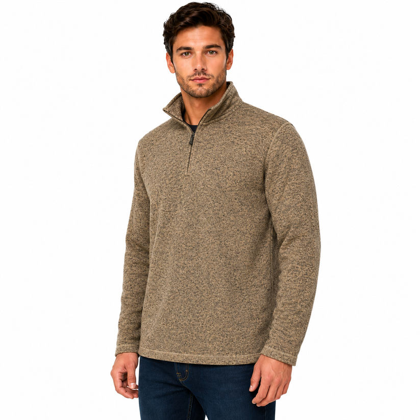 Wrangler Men's Quarter Zip Fleece Jumper | Marl Pullover | S–3XL - Zip Detail - QHA UK
