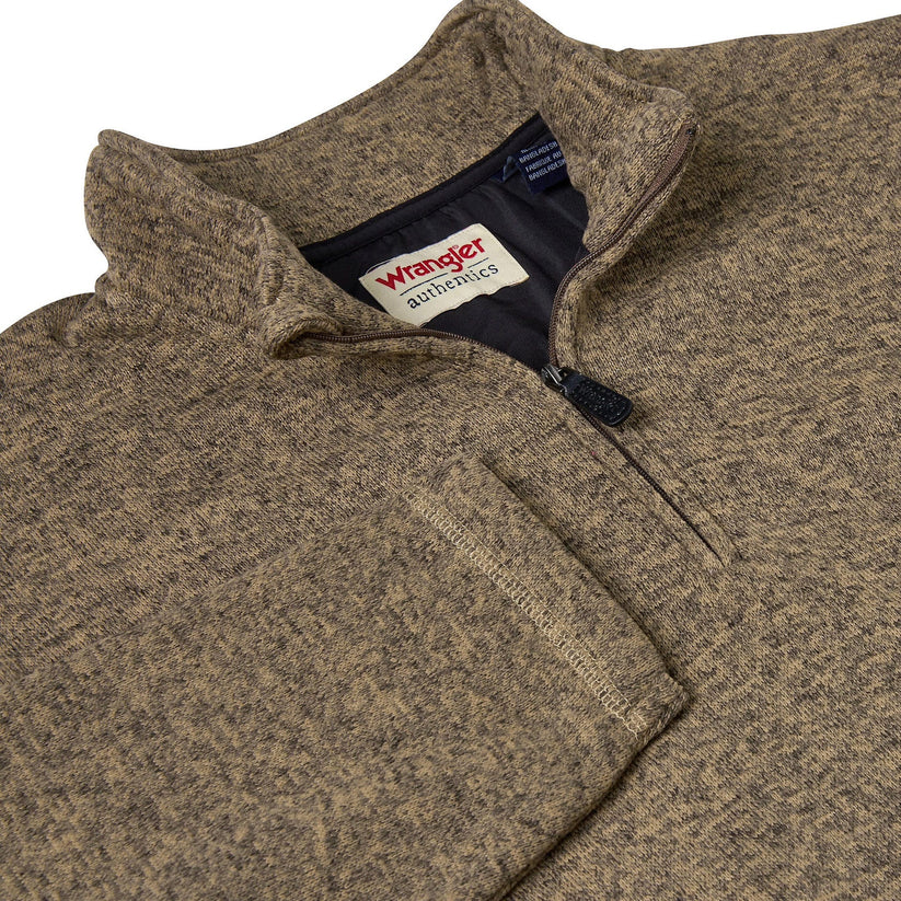 Wrangler Men's Quarter Zip Fleece Jumper | Marl Pullover | S–3XL - Zip Detail - QHA UK