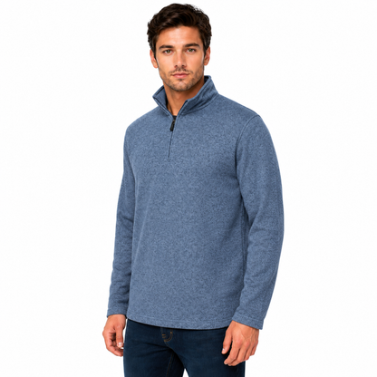 Wrangler Men's Quarter Zip Fleece Jumper | Marl Pullover | S–3XL - Zip Detail - QHA UK
