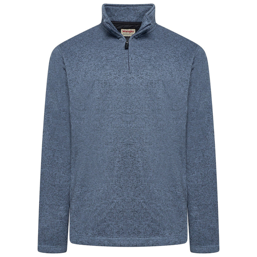 Wrangler Men's Quarter Zip Fleece Jumper | Marl Pullover | S–3XL - Zip Detail - QHA UK