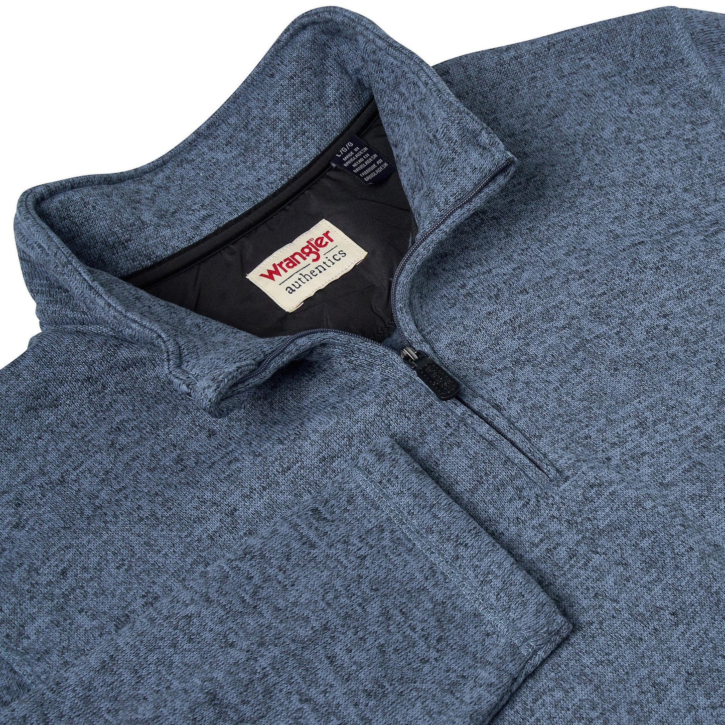 Wrangler Men's Quarter Zip Fleece Jumper | Marl Pullover | S–3XL - Zip Detail - QHA UK