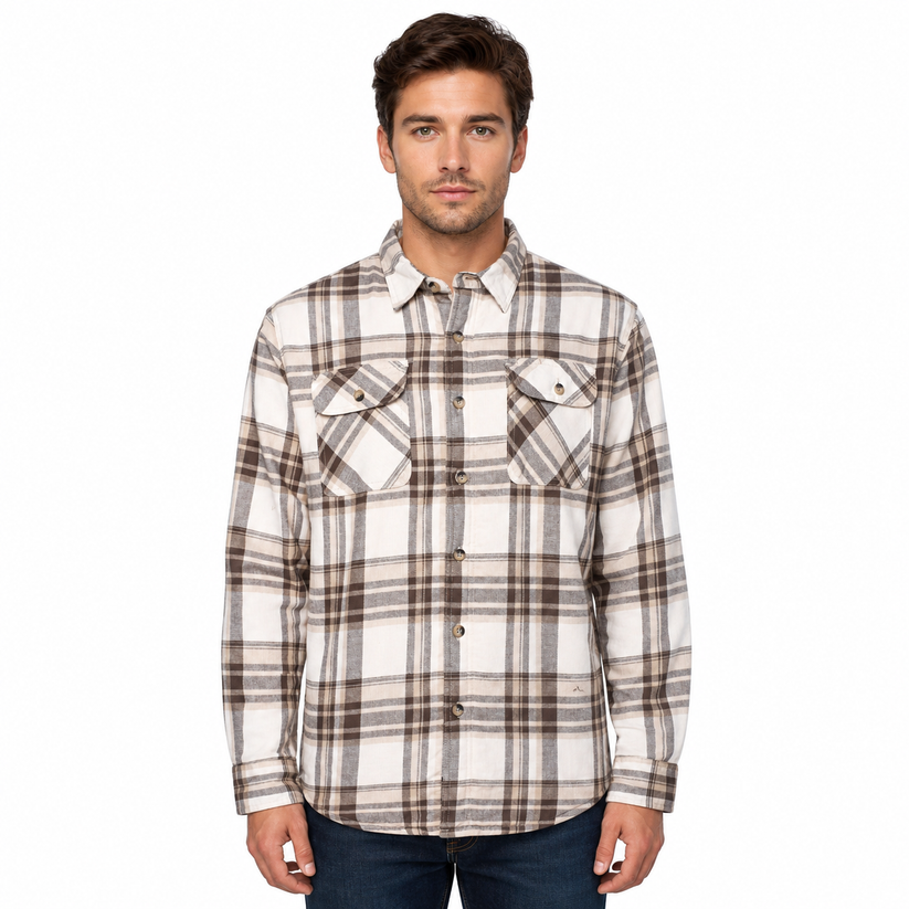 Wrangler Men's Sherpa Lined Flannel Shirt Jacket | Check Overshirt | M–3XL - QHA UK