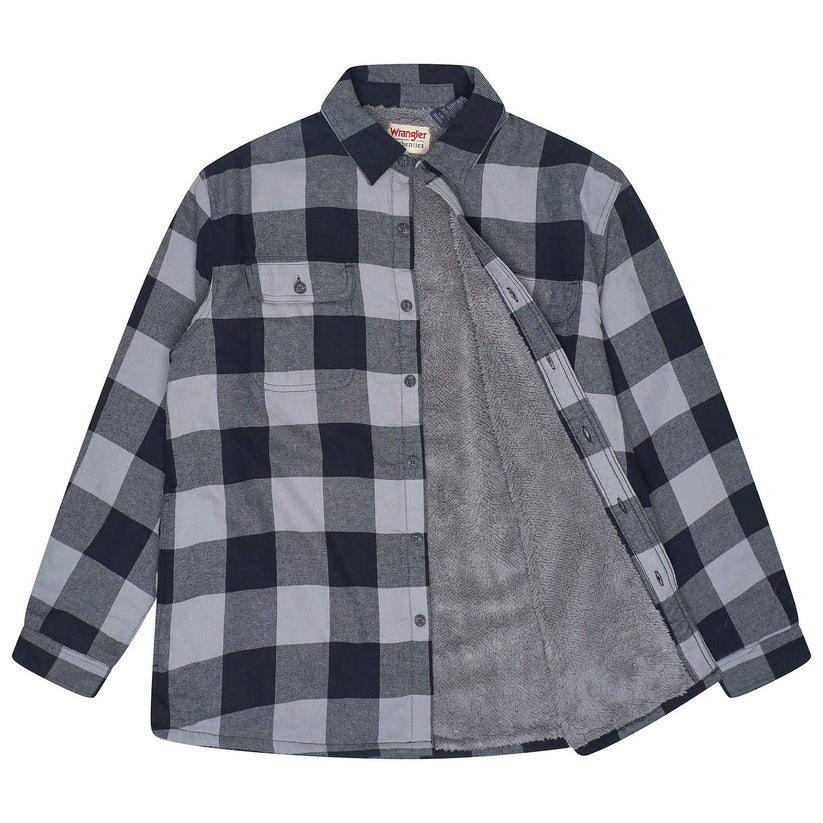 Wrangler Men's Sherpa Lined Flannel Shirt Jacket | Check Overshirt | M–3XL - QHA UK