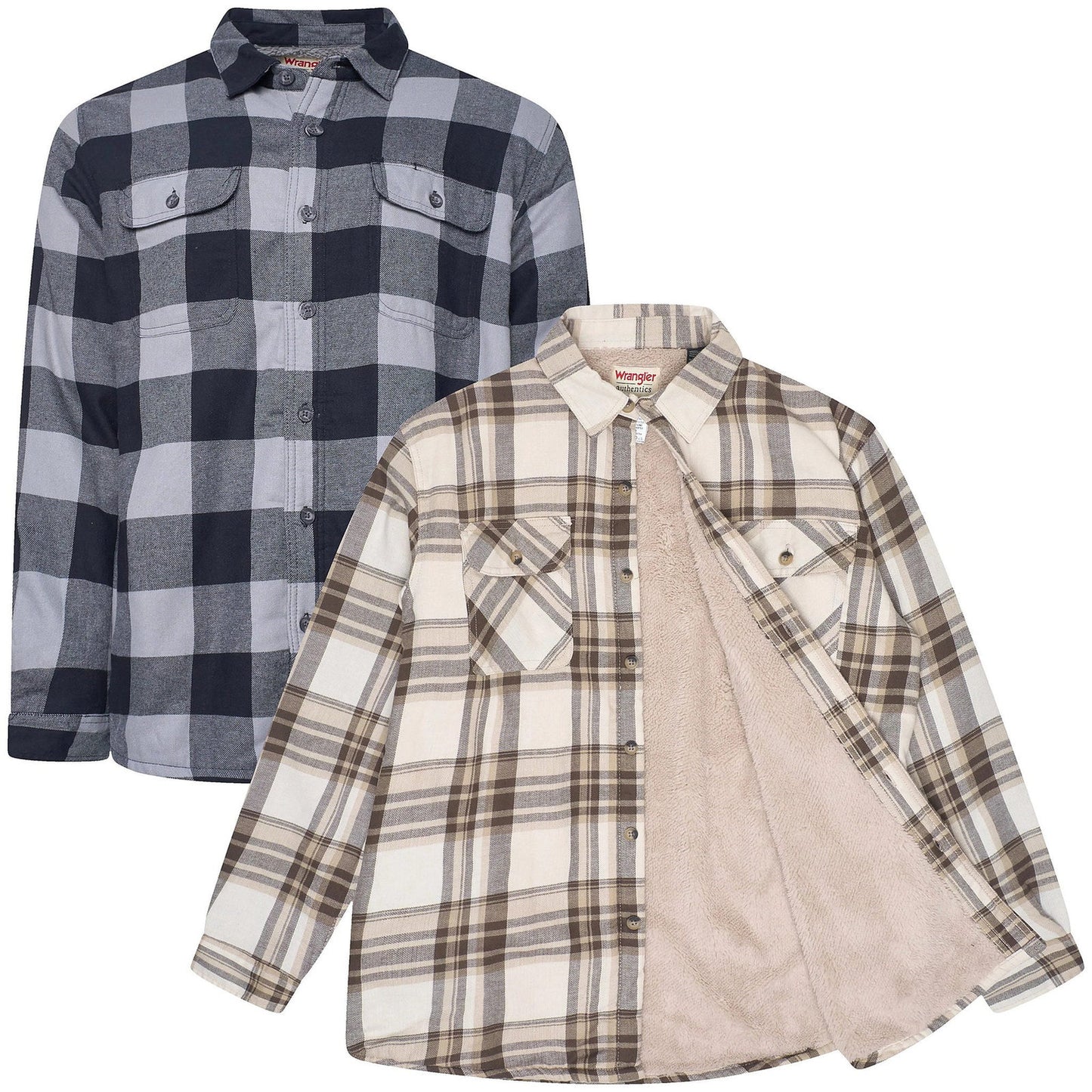 Wrangler Men's Sherpa Lined Flannel Shirt Jacket | Check Overshirt | M–3XL - QHA UK