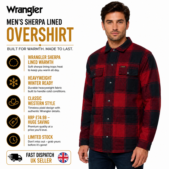Wrangler Men's Sherpa Lined Flannel Snap Shirt Jacket | Western | M–2XL - QHA UK
