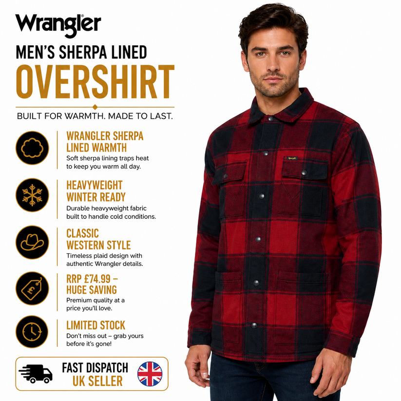 Wrangler Men's Sherpa Lined Flannel Snap Shirt Jacket | Western | M–2XL - QHA UK