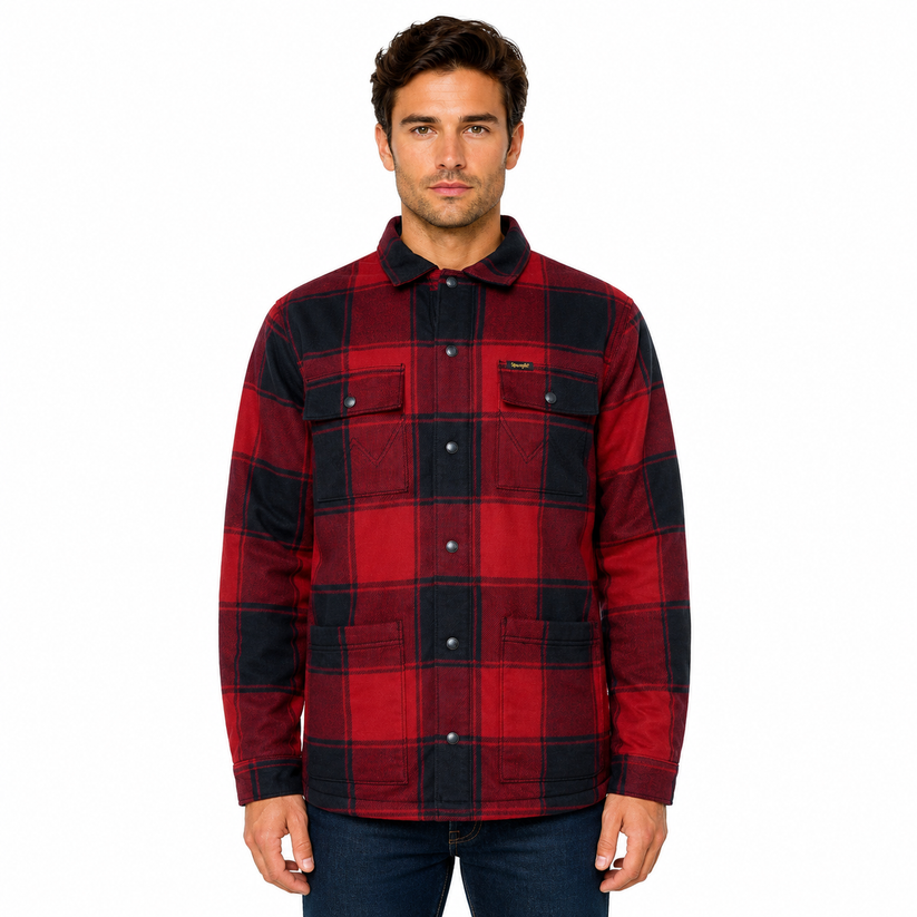 Wrangler Men's Sherpa Lined Flannel Snap Shirt Jacket | Western | M–2XL - QHA UK