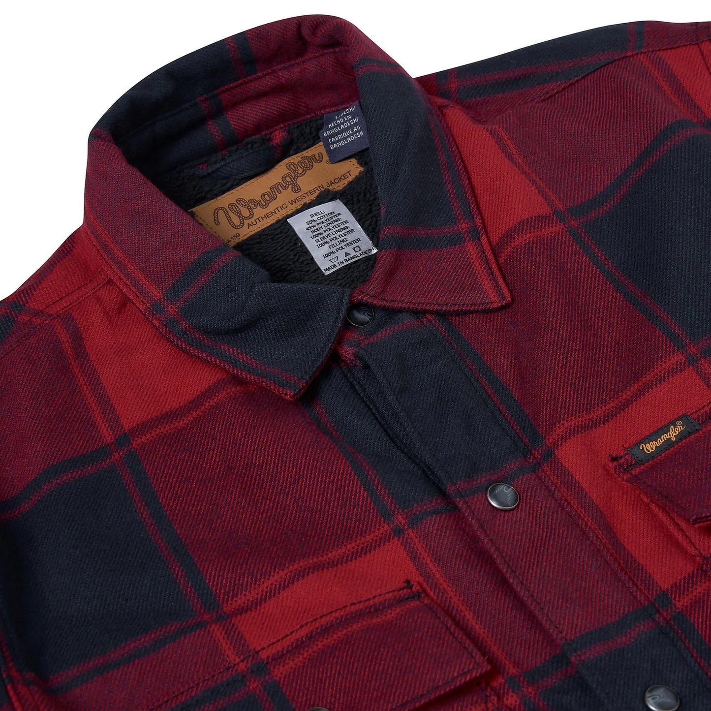 Wrangler Men's Sherpa Lined Flannel Snap Shirt Jacket | Western | M–2XL - QHA UK