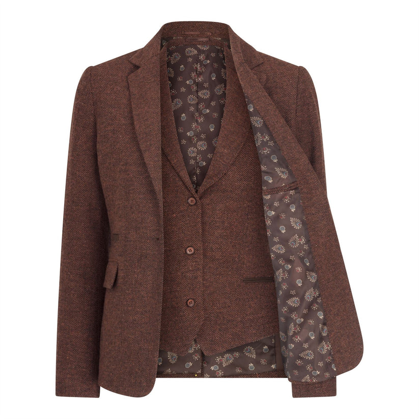 Women's Tweed Suit – Blazer, Waistcoat & Trousers | Rust Brown | TruClothing - QHA UK
