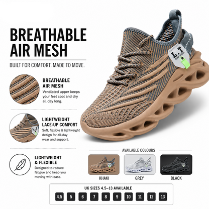 Mens Mesh Running Trainers Lace Up Casual Sports Shoes UK 4.5-13 - QHA UK