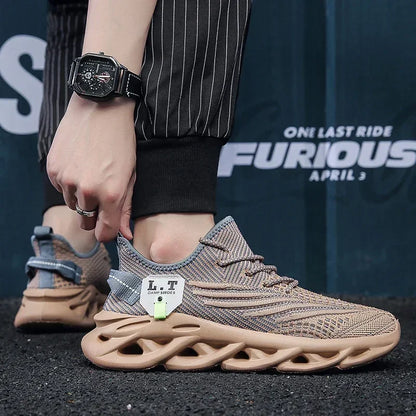 Mens Mesh Running Trainers Lace Up Casual Sports Shoes UK 4.5-13 - Model Wearing Product - QHA UK