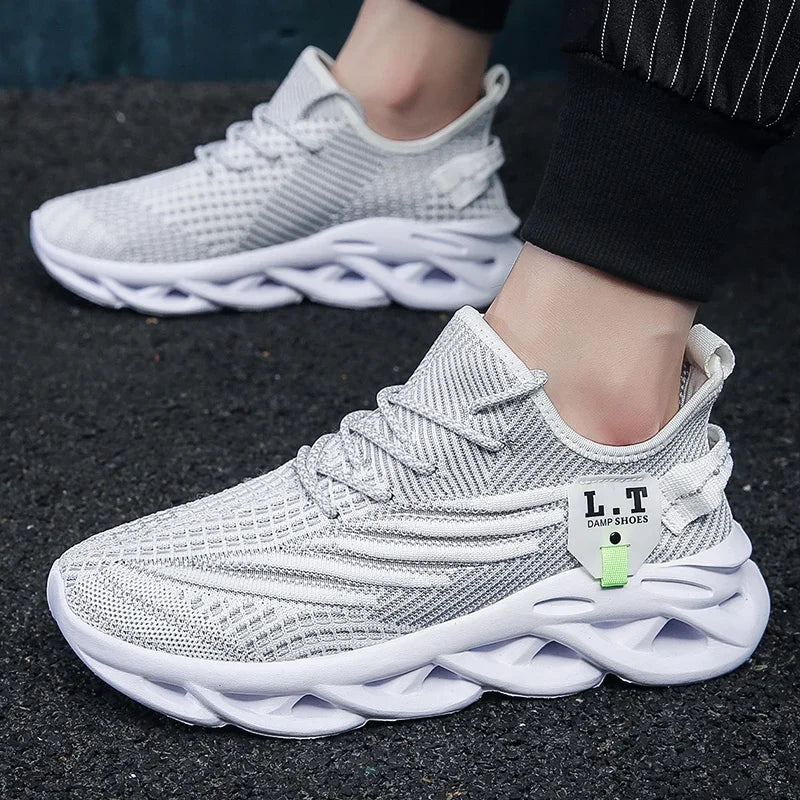 Mens Mesh Running Trainers Lace Up Casual Sports Shoes UK 4.5-13 - Logo Detail - QHA UK