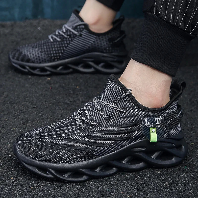 Mens Mesh Running Trainers Lace Up Casual Sports Shoes UK 4.5-13 - Logo Detail - QHA UK